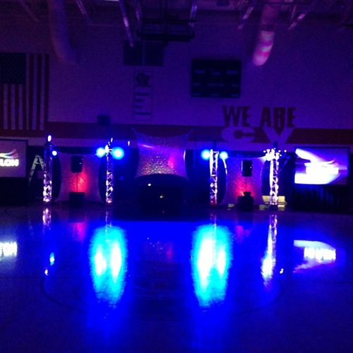 A large set up for a High School Dance.