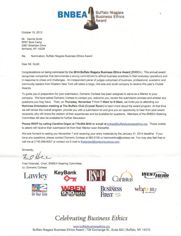 Nominated 2014 & 2015  Buffalo Business Ethics Awa
