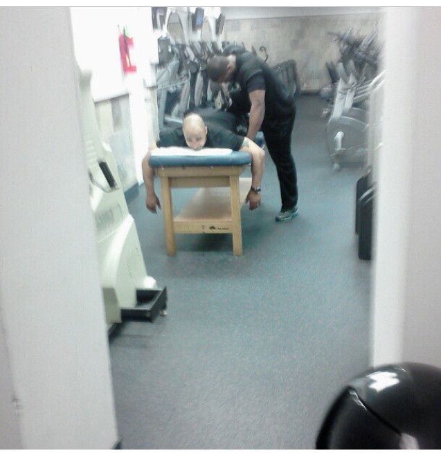 Me and Co worker stretching...... New York Health 