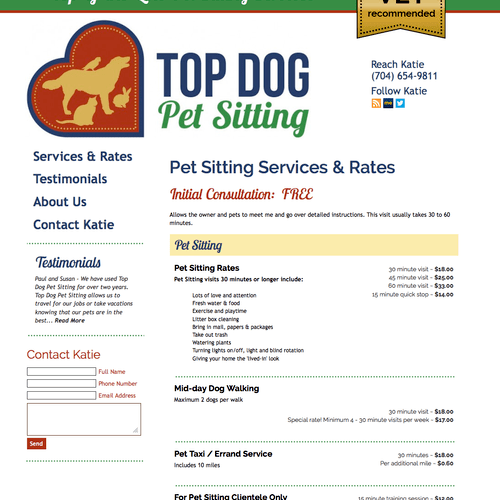 Pet Sitting small business website design and deve