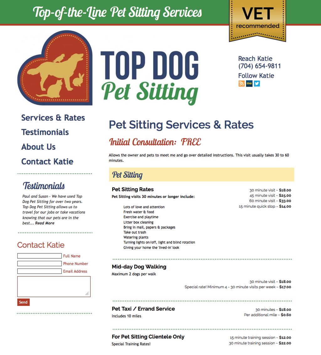 Pet Sitting small business website design and deve