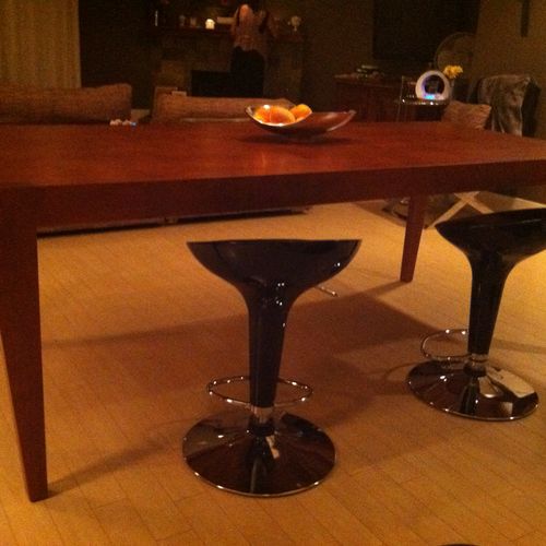 This custom table with in-canted legs was created 