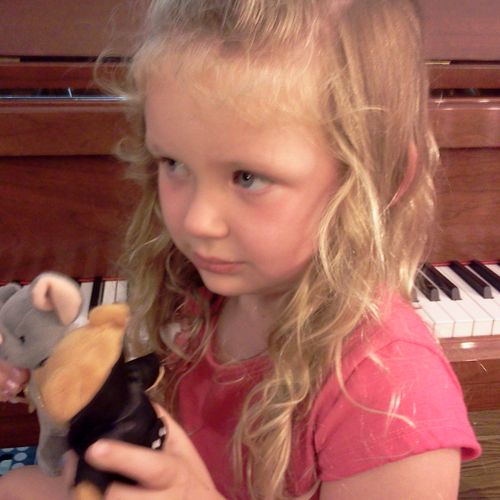 Kaitlyn M. with Mozart Mouse and Beethoven Bear.