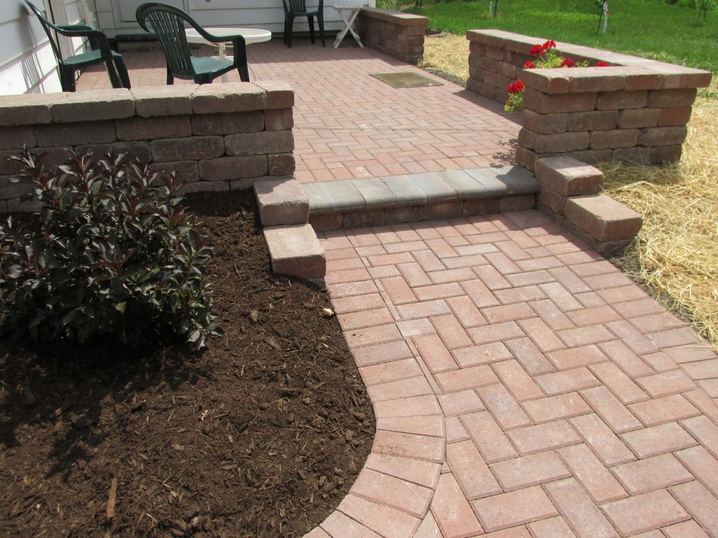 Backyard: Patio with Step, Path, and Seat Walls.