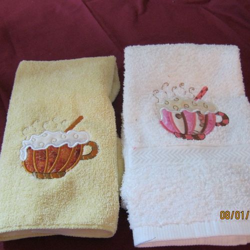 Embroidered hand towels.   I can embroider or mono
