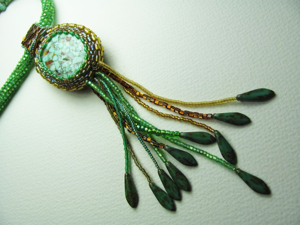 Beadwork Peyote Bezeled Tassle Focal and "RAW" Nec
