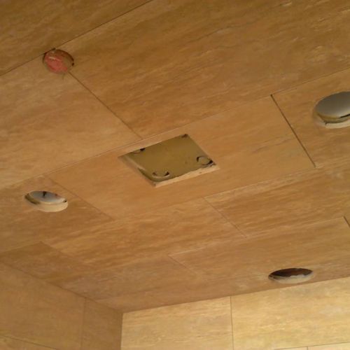 Ceiling work in steam shower same material 12x24 v