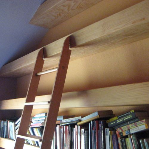 custom book shelves and ladder job