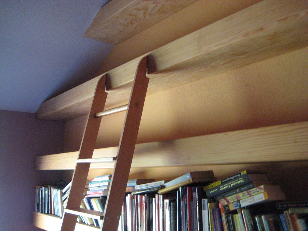 custom book shelves and ladder job