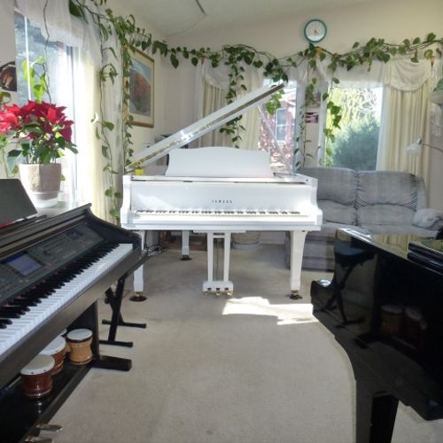 Music Studio: 2 acoustic baby grand pianos and a d