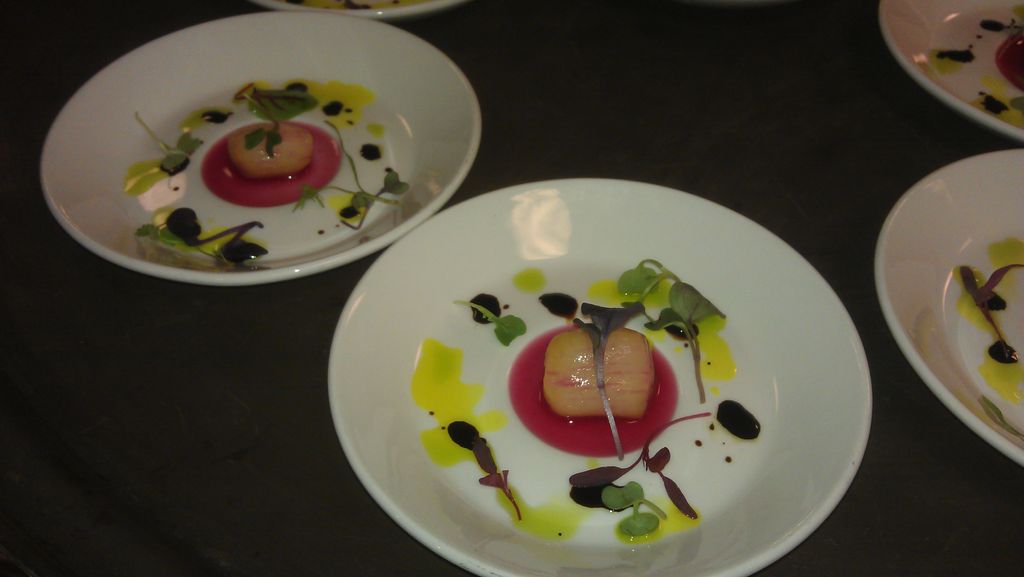 Cold Smoked Sea Scallop with prickly pear gazpacho