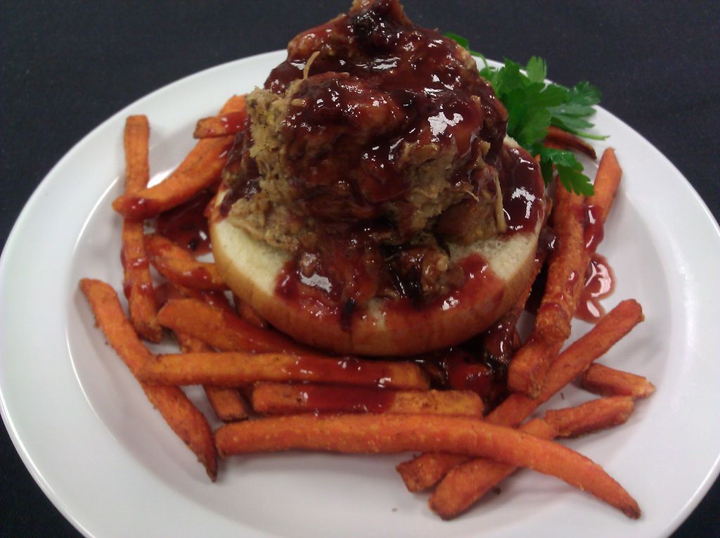 Uncle Bone's Pulled Pork sandwich 
with a Blue Ber