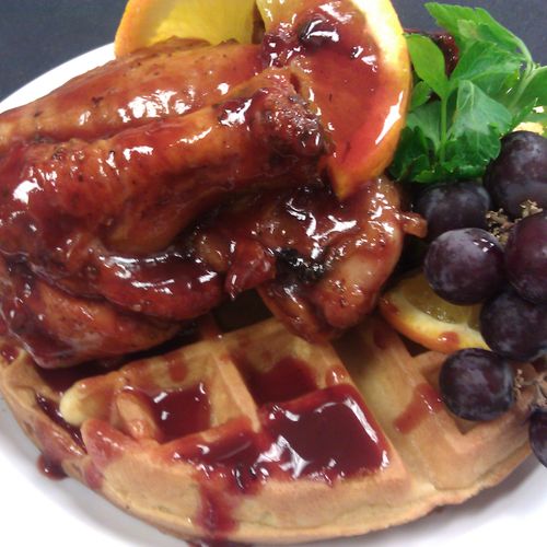Sweet Potato Waffle and Chicken
with Uncle Bone's 