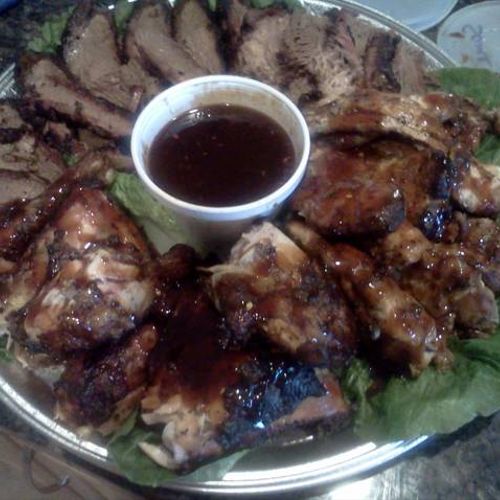 Meat Platter: Brisket, Tri Tip, and grilled chicke