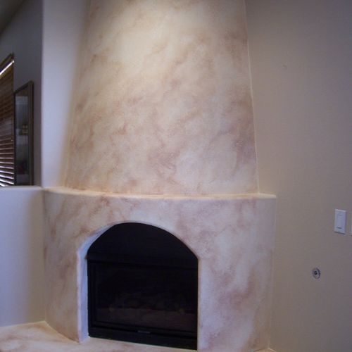 Originally white fireplace, fauxed.