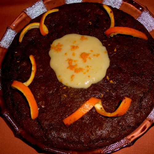 Dark Molasses Gingerbread Cake with lemon sauce