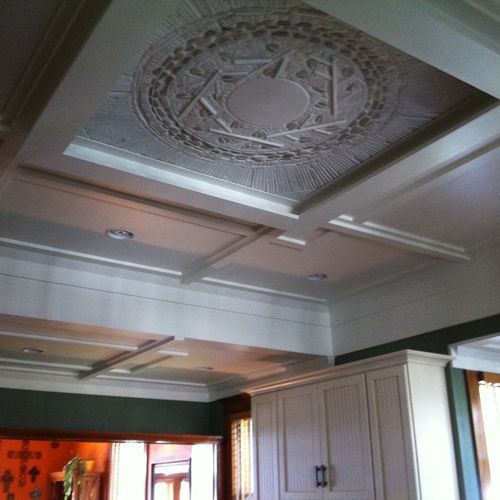 Check out the mosaic tile on this kitchen ceiling!