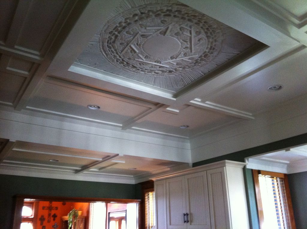 Check out the mosaic tile on this kitchen ceiling!