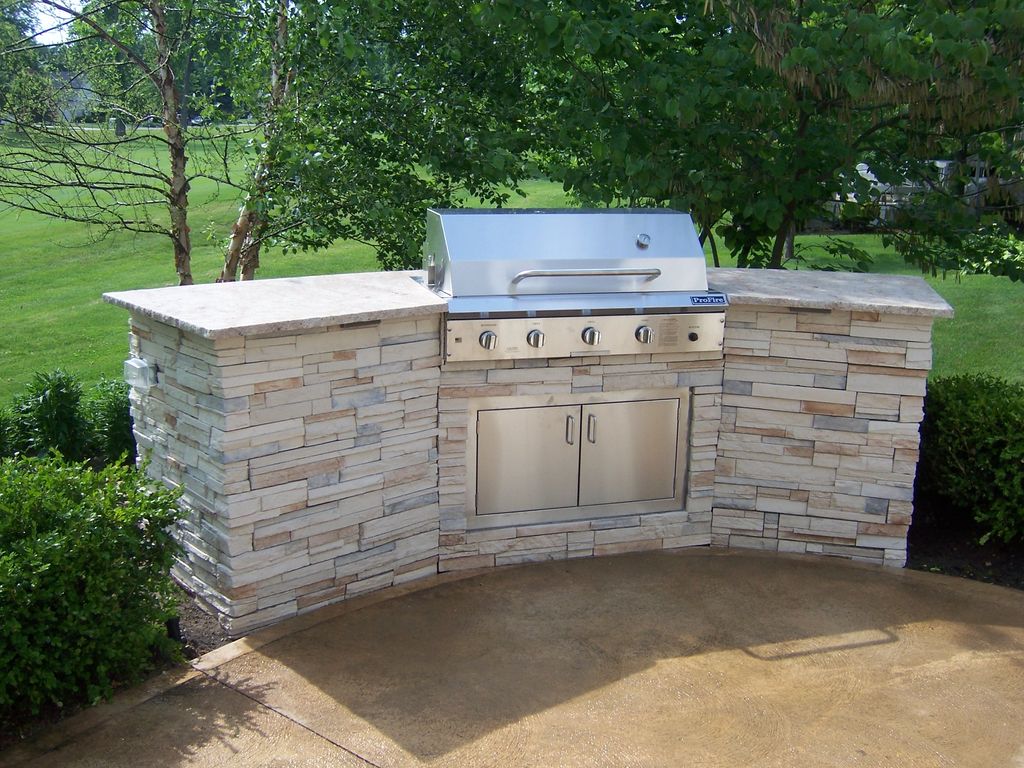 Gas BBQ grill cultured stone outdoor bar with gran