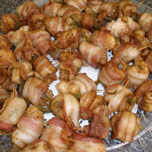Bacon Wrapped Shrimp stuffed with
Jalapeno Pepper 