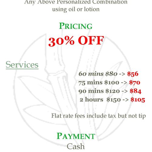 Pricing for massage