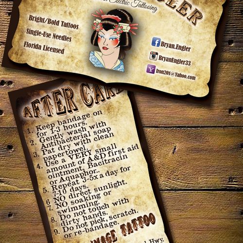 Business Cards. Front/Back for a Tattoo Artist