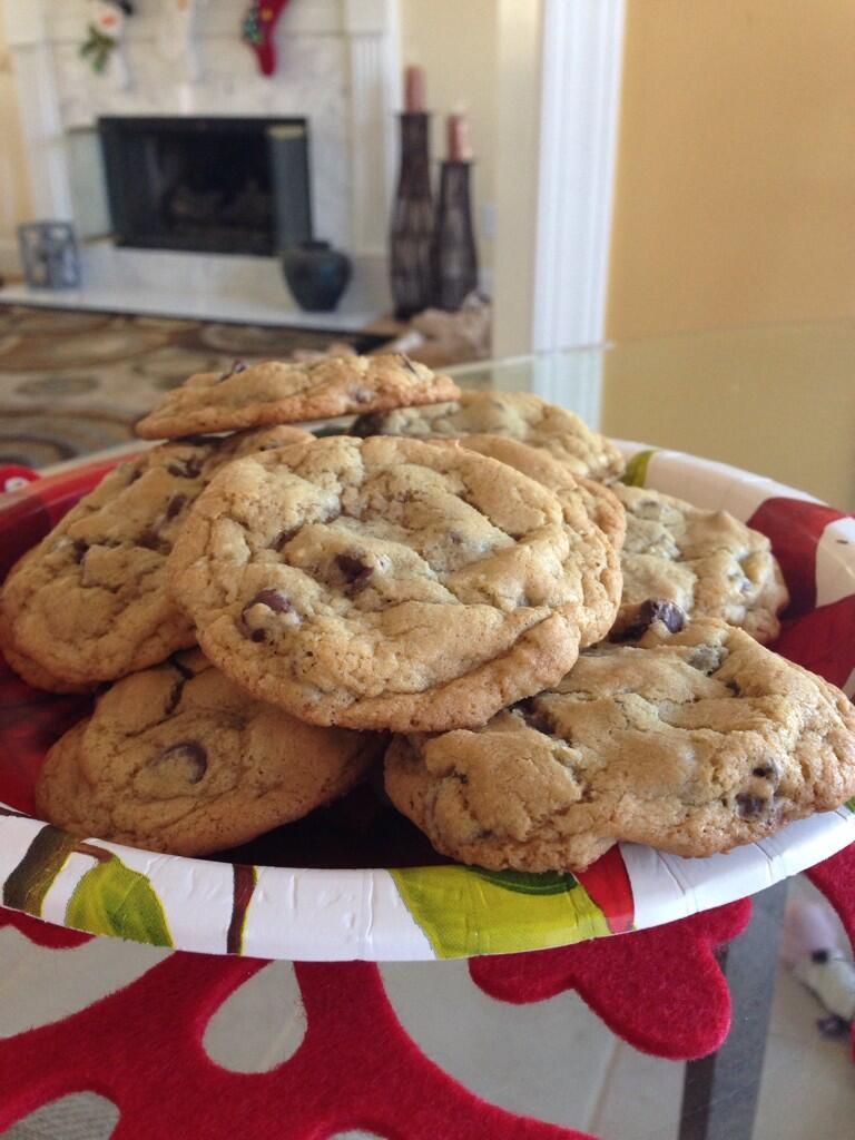 Fresh baked homemade chocolate chip cookies I made
