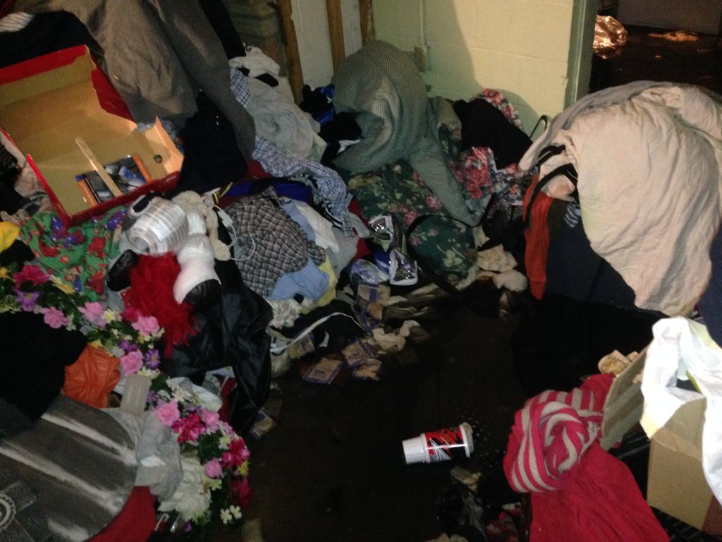 An unfortunate sewer backup where tons of clothes 
