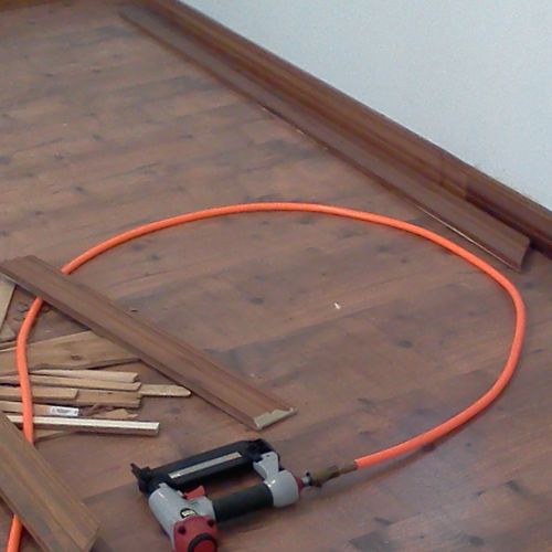 laminate wood flooring with rubber backing.