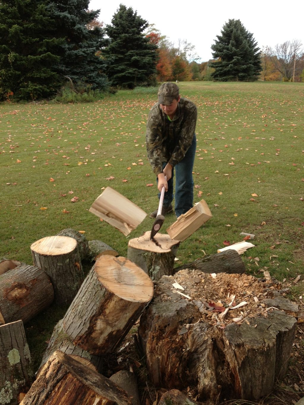 Splitting wood the old fashioned way. Not only do 