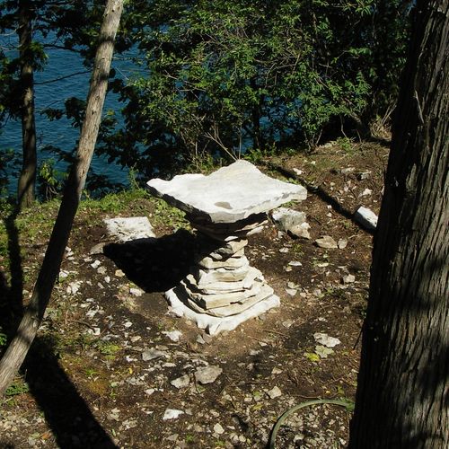 "Hourglass Table."Dry lay limestone stack, reinfor