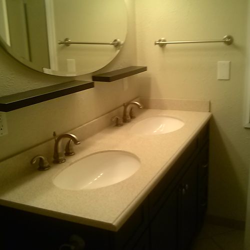Bath Remodeling sinks cabinets new wall texture & 