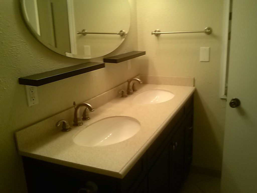 Bath Remodeling sinks cabinets new wall texture & 