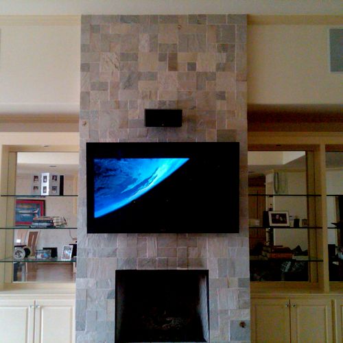 65" Samsung LED mounted thru tile to studs over th
