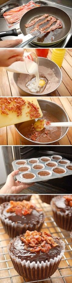 Butterfinger-Bacon Triple Chocolate Cupcakes
