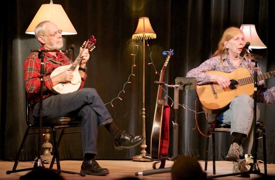 Playing Mandolin at a concert with my wife playing