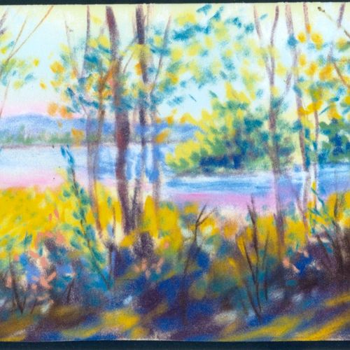 Quiet Lake pastel painting of Lake 
Massabesic.