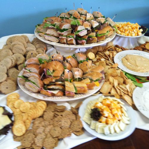 Sandwich platters, cheese and crackers and homemad