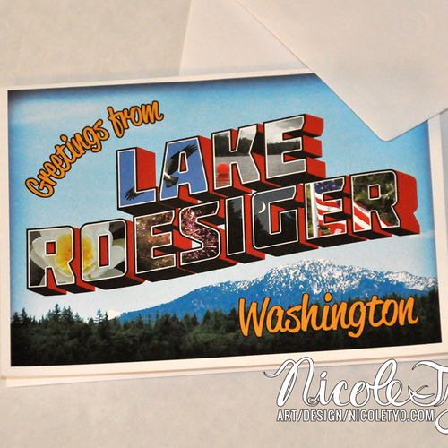 Vintage-style postcard party invitation and includ
