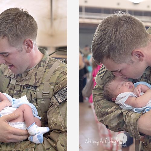 Soldier meeting his son for the first time at a Mi