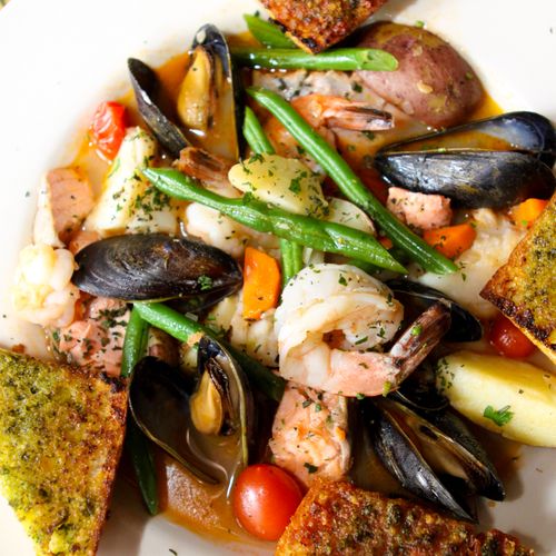Seafood Stew with Potatoes,Green beans, Tomatoes, 