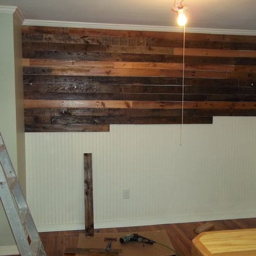 utilized wood pallets after sanding and placement 