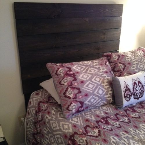 Hand crafted and stained headboard.