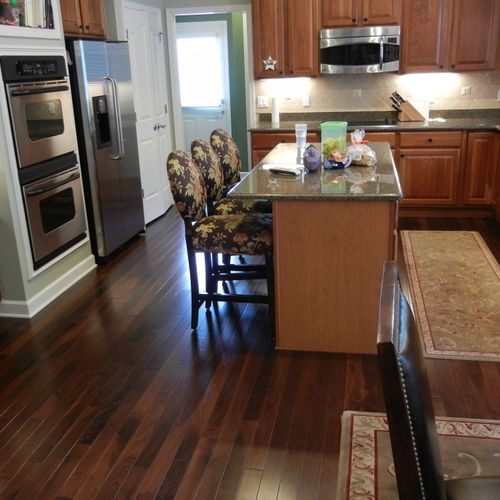 Solid wood flooring. Kitchen.