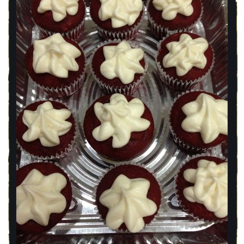 Red velvet cupcakes with cream cheese frosting