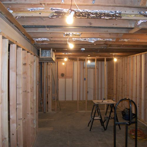 recreation room electrical remodel with recessed l