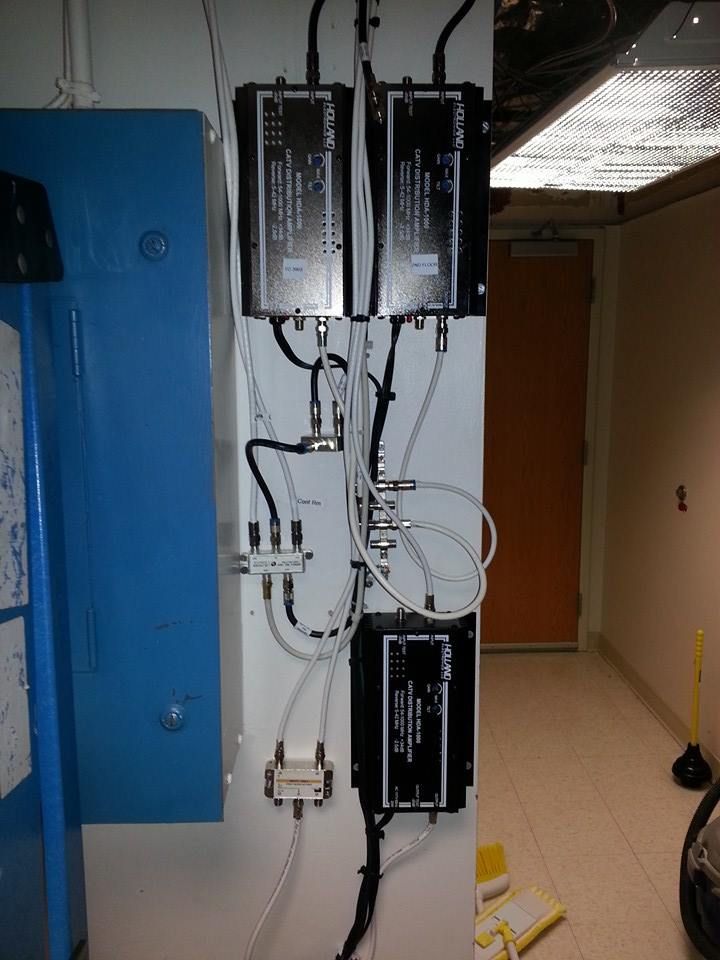 TV wiring with boosters installed in large hospita