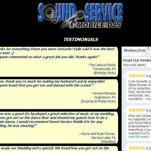 Please check out my testimonials!

www.soundservic
