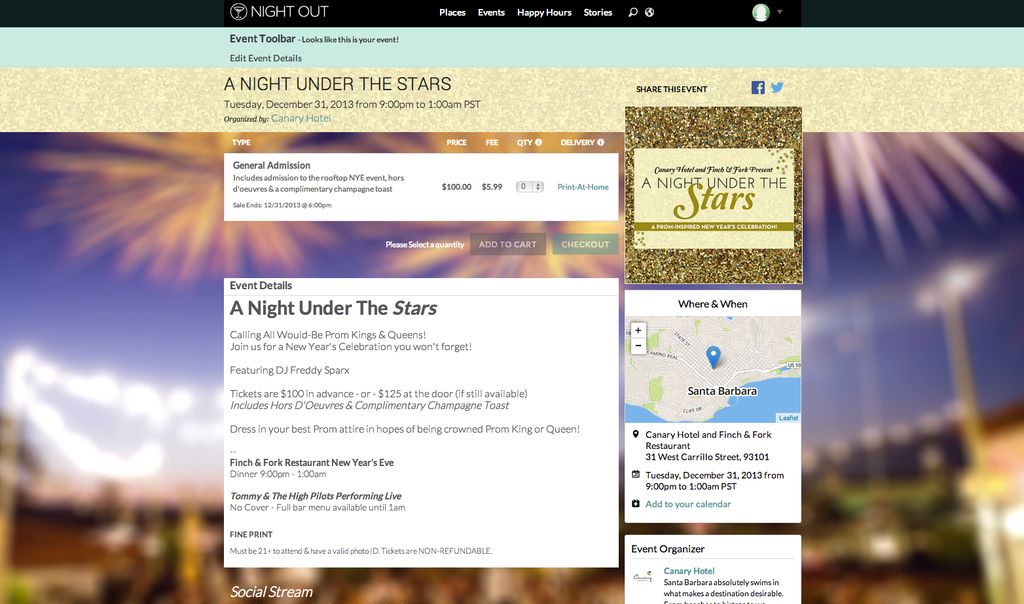 A screenshot of Beth's work with NightOut.com