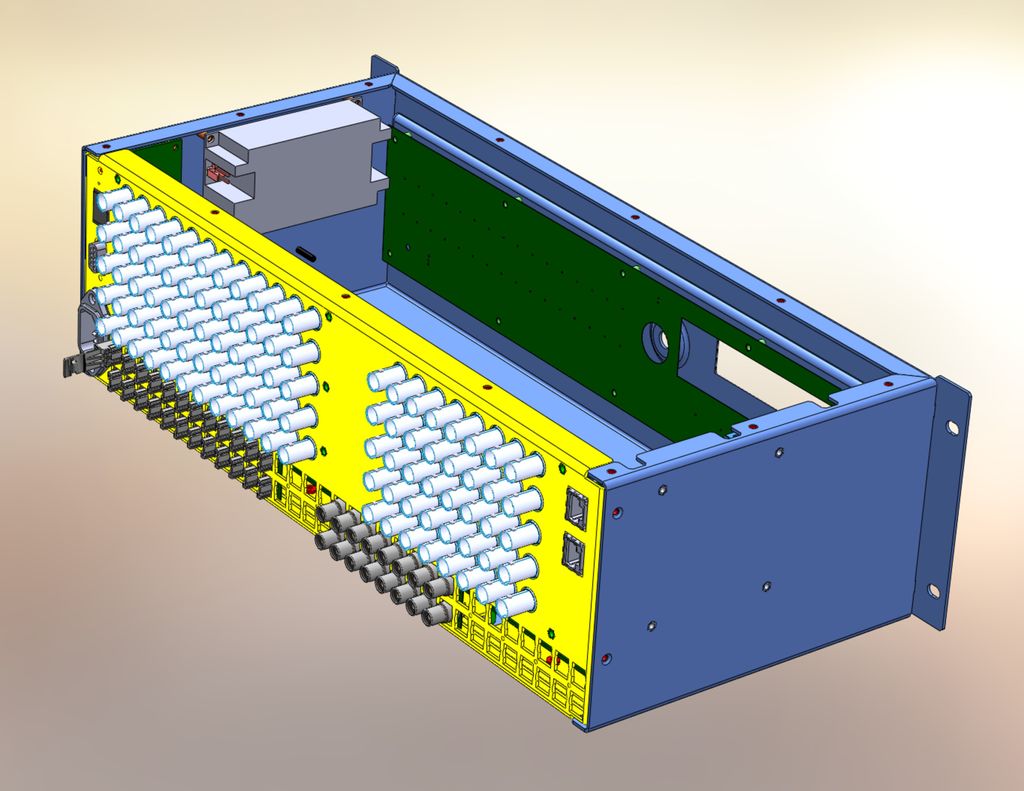 Rear view of a 3U rack chassis using SolidWorks fo